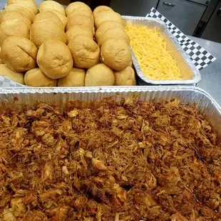 BBQ Pulled Pork Slider Bar with mini buns and cheese on the side