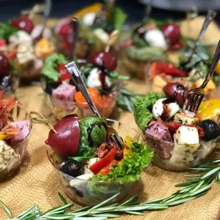 Covid-Friendly!  Individual Antipasto Salad Cups.  Great as an appetizer or side salad.