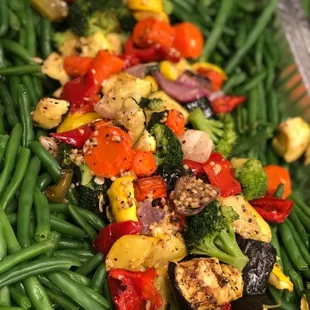 Summer Vegetables; Farm fresh green beans garnished with summer's best seasonal assortment