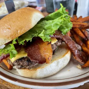 Bacon Burger with Sweet Potato Fries