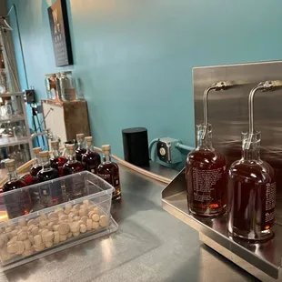 Bottling the first batch of rye bourbon.