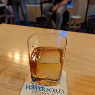 Nothing better than barrel strength bourbon over a large cube while enjoying open mic night!