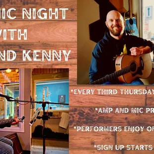 Open Mic Night with Nick and Kenny every third Thursday, 6-9pm.
