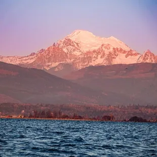 a view of a snow capped mountain