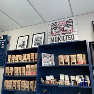 shelves of coffee and coffee bags