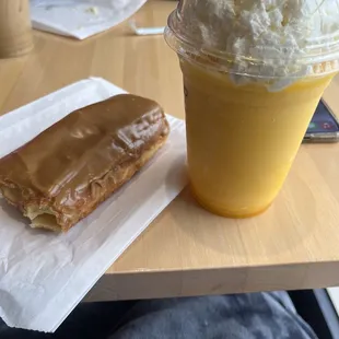 This meal was a maple bar and a  Mango, lemonade, smoothie