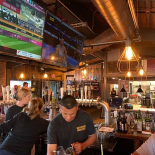 a group of people sitting at a bar