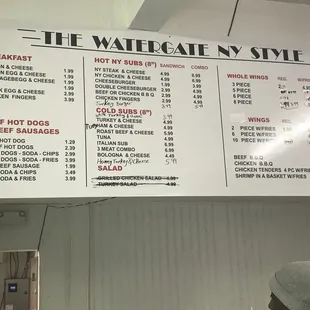 The menu.