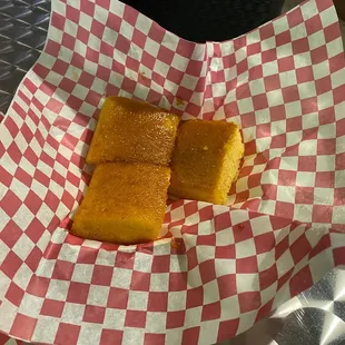 One order of Cornbread is three servings!