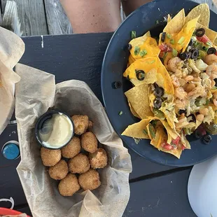 Hush puppies and seafood nachos