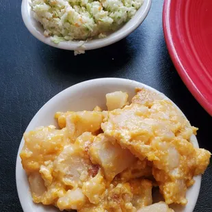 Cheesy potatoes and slaw