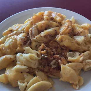 mac and cheese- eat quick can get cold and then not as good (love shell pasta!)
