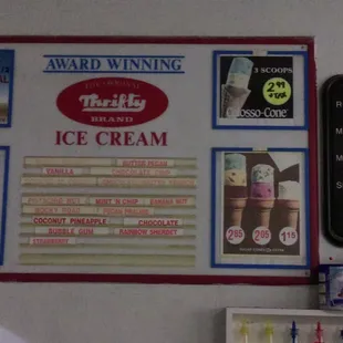 Ice cream and cold drinks menu
