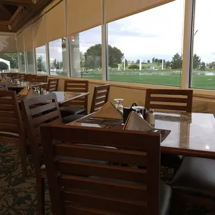 a view of a golf course through a window