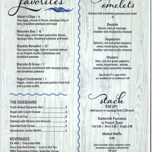 Breakfast menu