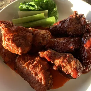 Appetizer with 1/2 buffalo and 1/2 BBQ
