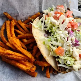 Steak Gyro with Sweet Potato Fries!