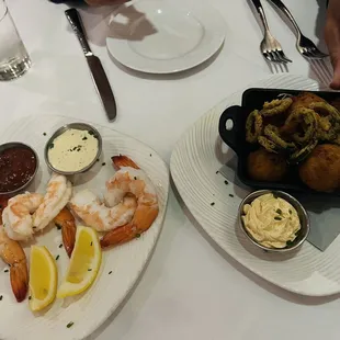 The corn hush puppies were amazing! The shrimp cocktail was very fresh.