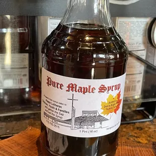 a bottle of maple syrup