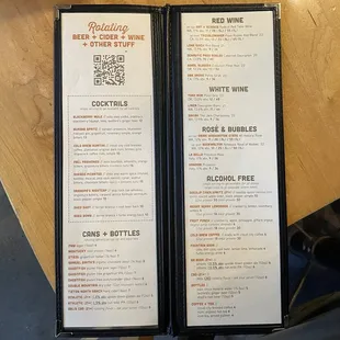 Drink menu