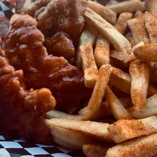 Chicken Tender platter with Cajun fries, average.