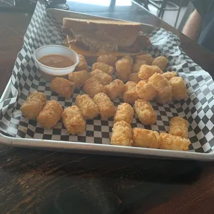 Bacon, Egg &amp; Cheddar. W/ Tots