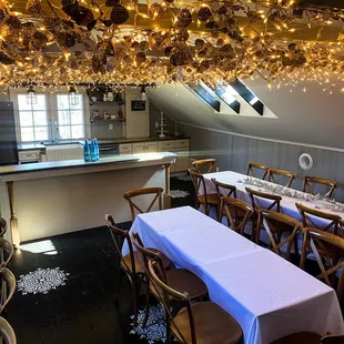 a dining room set for a party