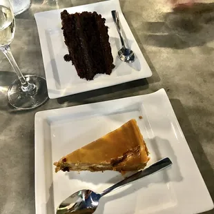 Chocolate cake and peanut butter cheesecake