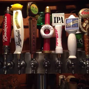 a variety of beer taps