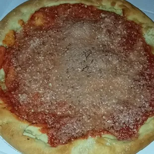 Stuffed pizza way over did it with that nasty sprinkle cheese smelled rotten af $18.50 waist of money only thing that was good was the crust
