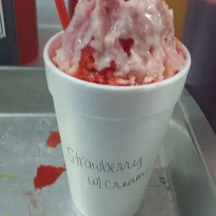 Strawberry with cream shaved ice!  So delicious!