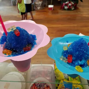 Blueberry shaved ice with gummy bears...