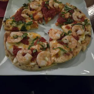 Special dish Shrimp on flatbread - almost like homemade shrimp pizza!