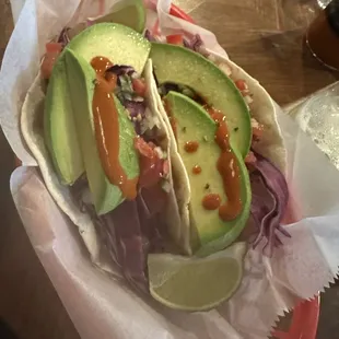 Shrimp tacos!!! Delicious but filling!!!!