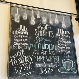a menu on a blackboard