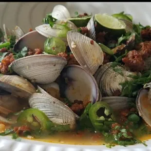 Tequila Lime Clams w/ Chorizo