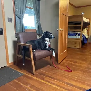 Seating area and glimpse of bunk beds