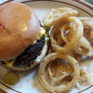 OVER COOKED Starlight Burger..and Breading falling off onion rings...