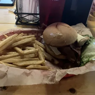 a burger and fries