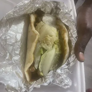 The lamb wrap very basic and bland no sauce