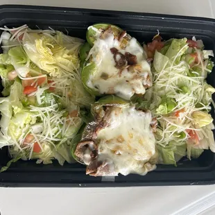 KETO MENU - Eggs Philly cheese stuffed Bell Peppers