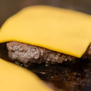 a hamburger with cheese on it