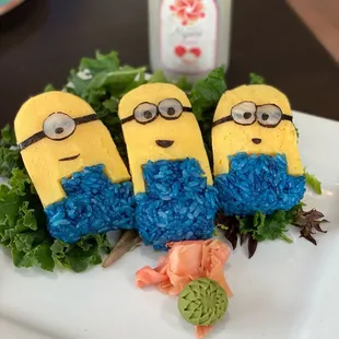 Minion sushi with spicy salmon.