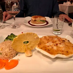 Spiced Seafood Dynamite in the forefront and Cashew crusted Salmon in the back