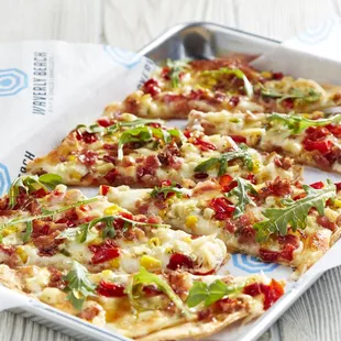 a rectangular pizza in a box