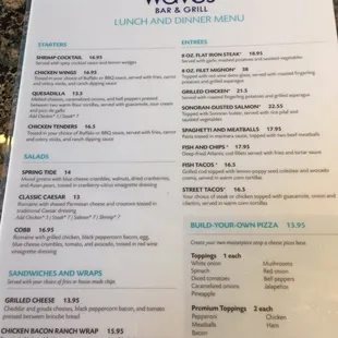 Lunch and dinner menu
