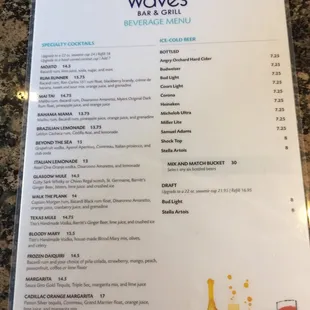 Beverage menu
