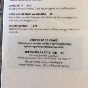 Beverage menu continued