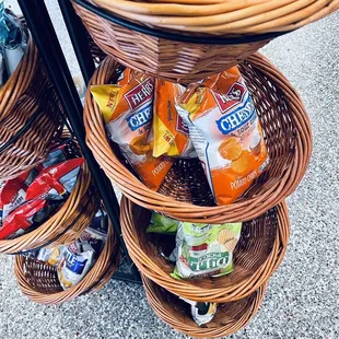 a basket of snacks on a table