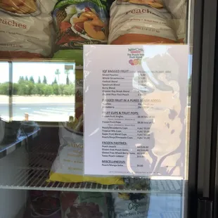 a menu in a refrigerator